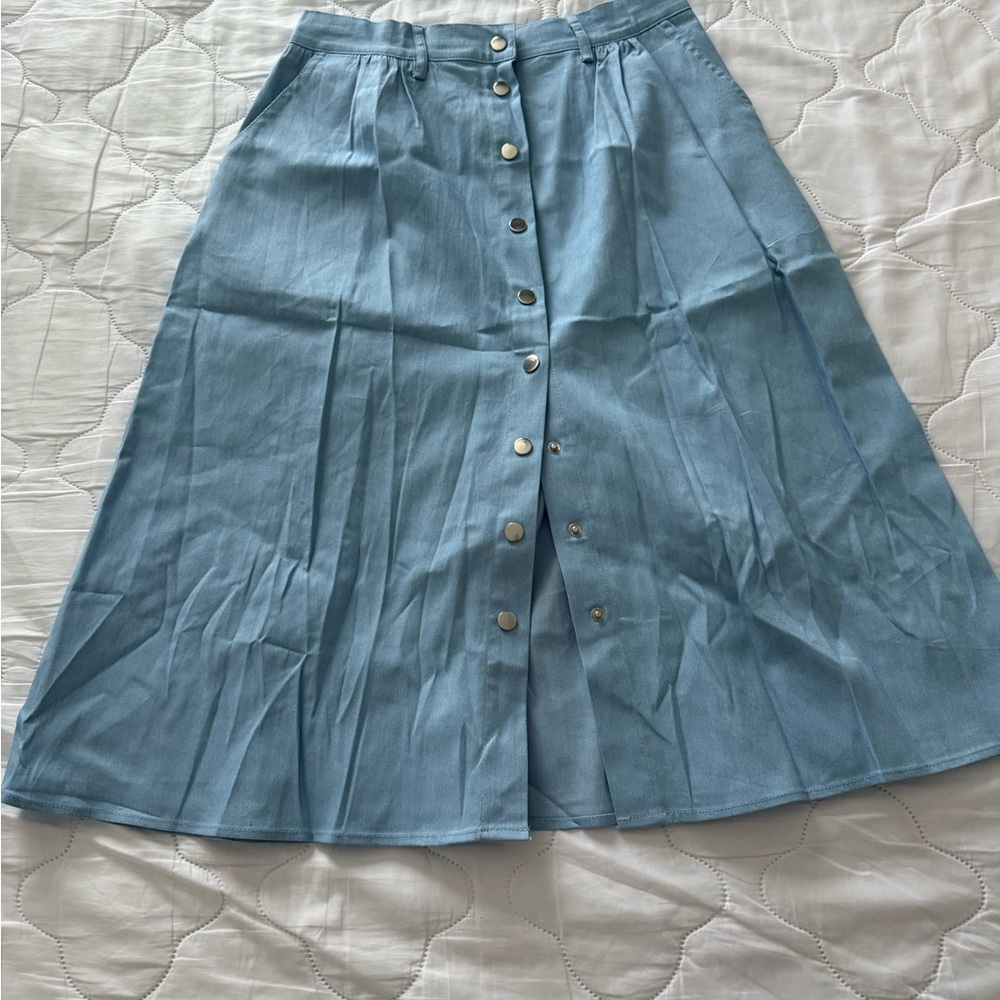 Blue Button-Front Women's Skirt